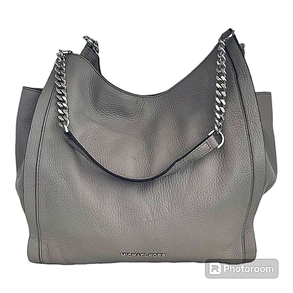 MICHAEL KORS NEWBURY GREY PEBBLED TEXTURE LEATHER SHOULDER TOTE BAG  EUC - Picture 4 of 16